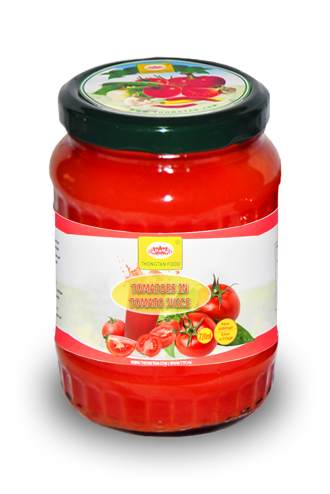Tomatoes in tomato juice in jar