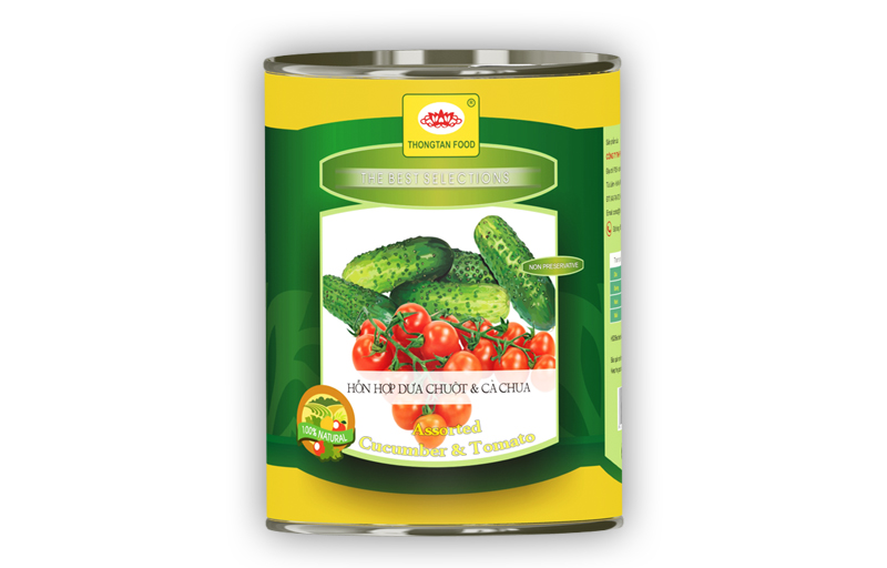 Assorted pickled Cucumber & Tomato in Can